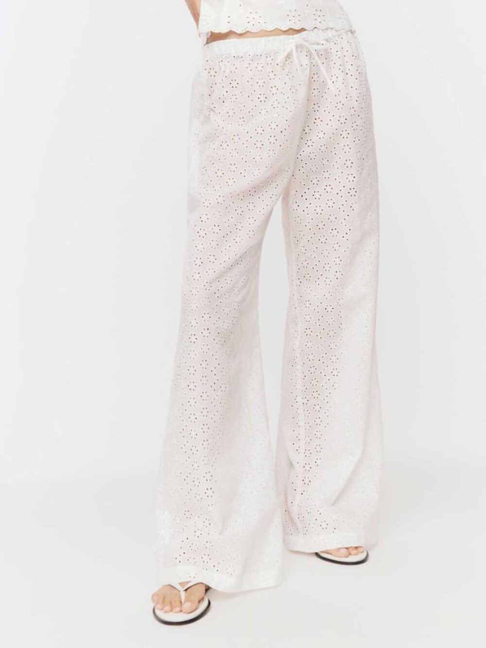 NWT Reformation Petites Olina Pant White Eyelet XSP | Wide Leg Drawstring